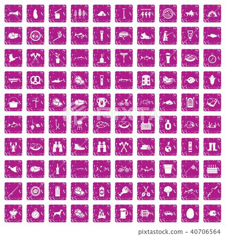 100 BBQ icons set grunge pink 100 BBQ icons set grunge pink 40706564