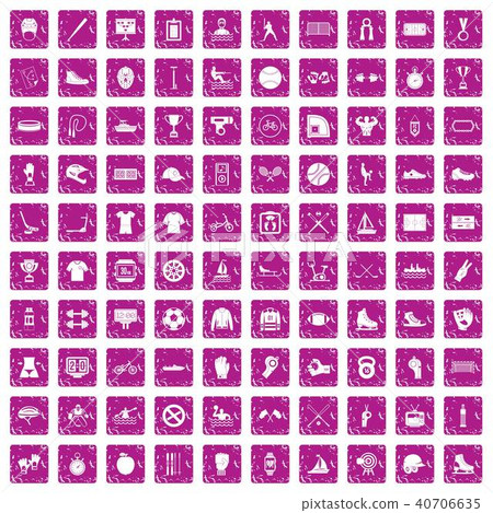 100 sport team icons set grunge pink 40706635