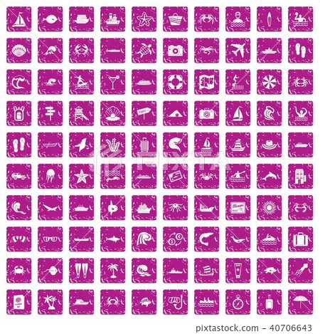 100 sea life icons set grunge pink 100 sea life icons set grunge pink 40706643