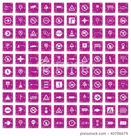 100 road signs icons set grunge pink 100 road signs icons set grunge pink 40706679