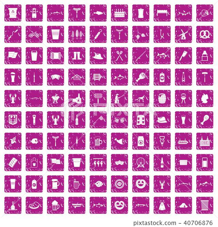 100 beer icons set grunge pink 100 beer icons set grunge pink 40706876