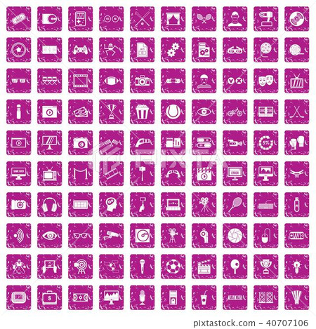 100 video icons set grunge pink 100 video icons set grunge pink 40707106