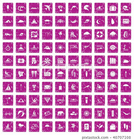 100 surfing icons set grunge pink 40707108