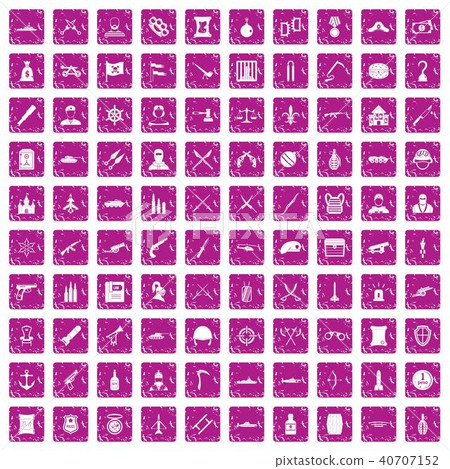 100 weapons icons set grunge pink 40707152