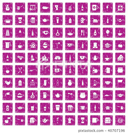 100 utensil icons set grunge pink 40707196