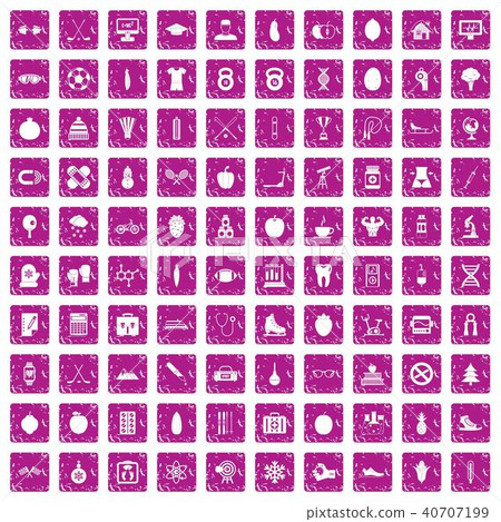 100 well person icons set grunge pink 40707199