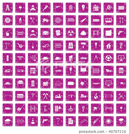 100 building materials icons set grunge pink 40707218