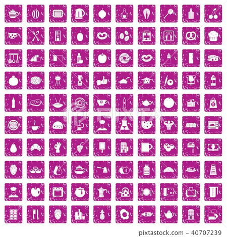 100 breakfast icons set grunge pink 40707239