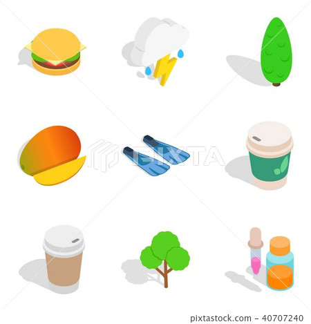 Vegan place icons set, isometric style Vegan place icons set, isometric style 40707240