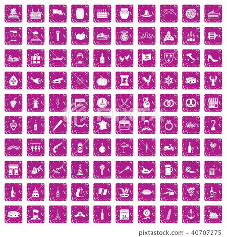 100 alcohol icons set grunge pink 40707275