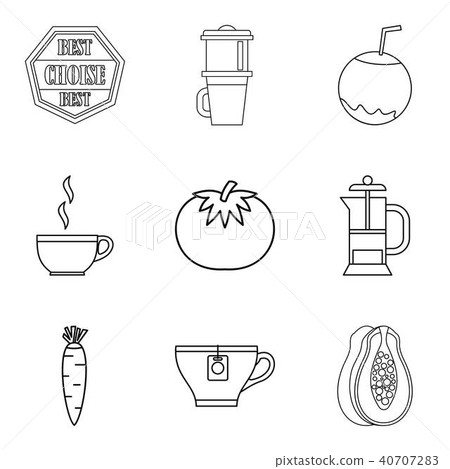 Green table icons set, outline style Green table icons set, outline style 40707283