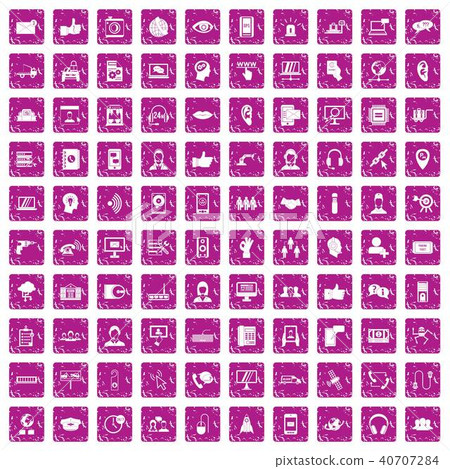 100 call center icons set grunge pink 40707284