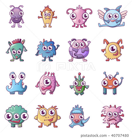 Alien scary monster icons set, cartoon style 40707480