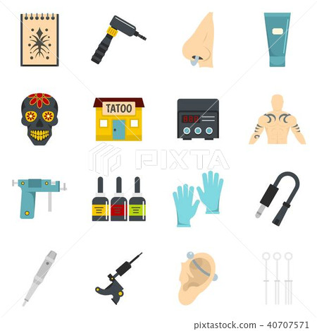 Tattoo parlor icons set vector flat Tattoo parlor icons set vector flat 40707571