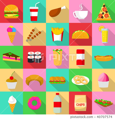 Fast food icons set, flat style Fast food icons set, flat style 40707574