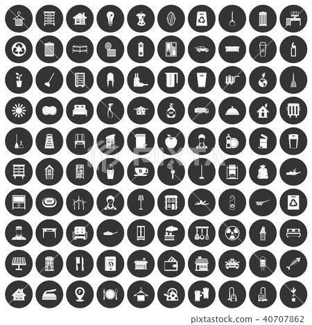 100 cleaning icons set black circle 40707862