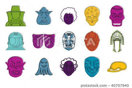 Mask icon set, color outline style 40707940