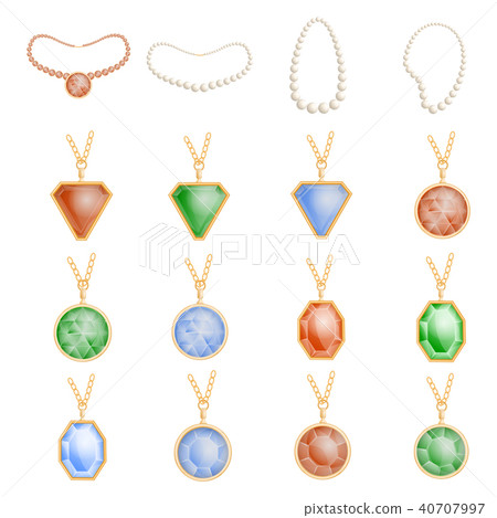 Necklace jewelry chain mockup set, realistic style 40707997