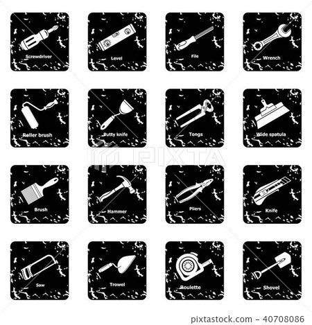 Building hand tool icons set grunge vector 40708086
