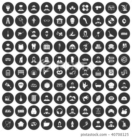 100 different professions icons set black circle 40708125