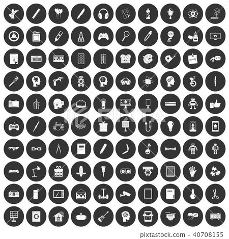 100 creative idea icons set black circle 40708155