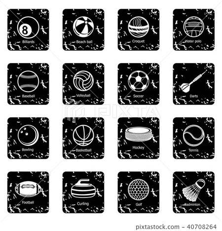 Sport balls equipment icons set grunge vector - Stock Illustration ...