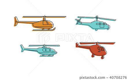 Helicopter icon set, color outline style 40708276