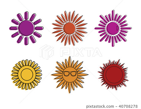 Sun icon set, color outline style 40708278