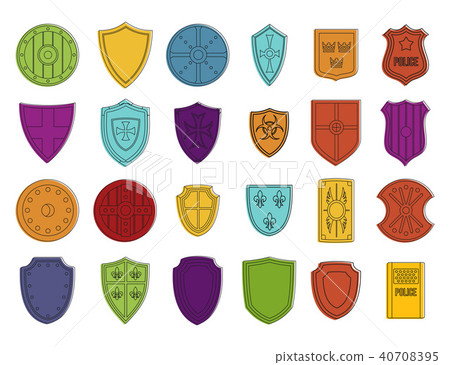 Shield icon set, color outline style Shield icon set, color outline style 40708395