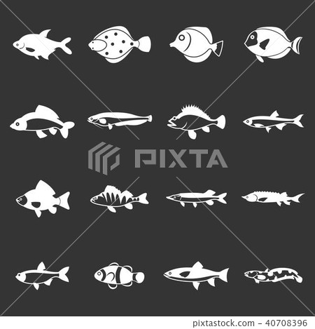 Cute fish icons set grey vector Cute fish icons set grey vector 40708396