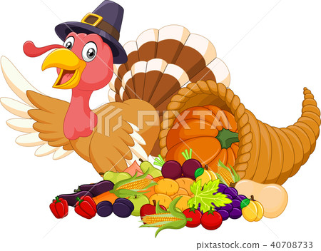 Thanksgiving turkey mascot with Harvest cornucopia Thanksgiving turkey mascot with Harvest cornucopia 40708733