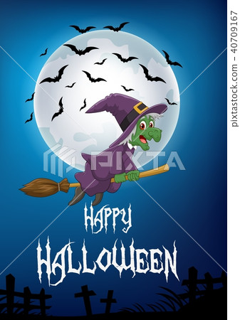 Little witch in the flying broomstick on the lunar Little witch in the flying broomstick on the lunar 40709167