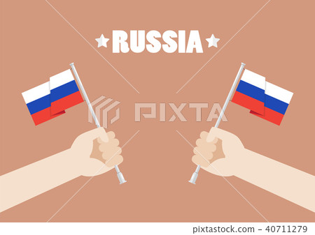 Hands holding up Russia flags 40711279
