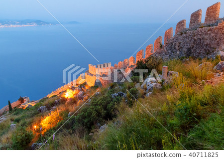 Alanya Castle wall at night. Turkey 40711825