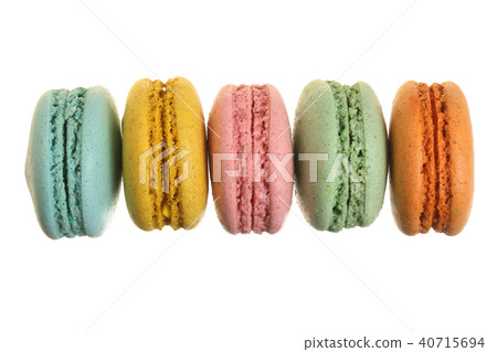 colored macaroons isolated on white background without a shadow closeup. Top view. Flat lay 40715694