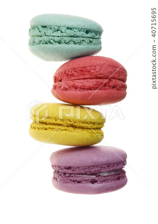 colored macaroons isolated on white background without a shadow closeup. Top view. Flat lay 40715695