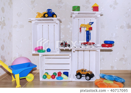 Kids room , Wallpaper and wooden crates Kids room , Wallpaper and wooden crates 40717095