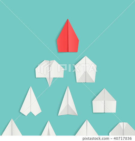 Leadership concept with red paper airplane leading among white. Leadership concept with red paper airplane leading among white. 40717836