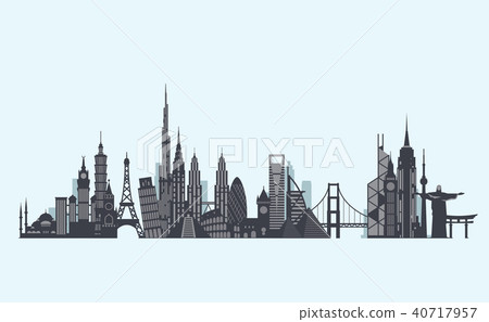World landmarks silhouette. Travel and tourism background. World landmarks silhouette. Travel and tourism background. 40717957