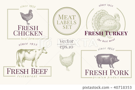 Labels with farm animals. Set templates logotype for shops and markets of organic food. Vector logo 40718353