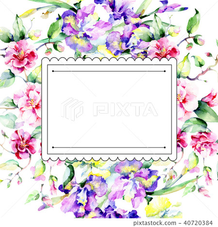 Colorful bouquet. Frame border ornament square. Fabric wallpaper print texture. Colorful bouquet. Frame border ornament square. Fabric wallpaper print texture. 40720384