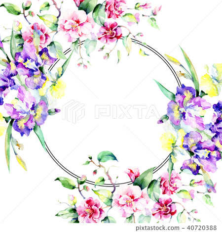 Colorful bouquet. Frame border ornament square. Fabric wallpaper print texture. Colorful bouquet. Frame border ornament square. Fabric wallpaper print texture. 40720388