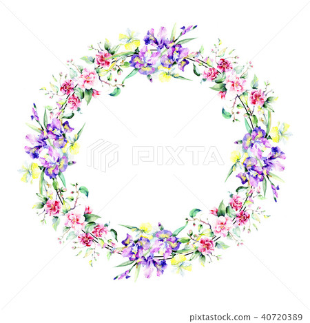 Colorful bouquet. Frame border ornament square. Fabric wallpaper print texture. Colorful bouquet. Frame border ornament square. Fabric wallpaper print texture. 40720389