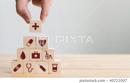 Hand arrang wood block stack with icon healthcare 40721007