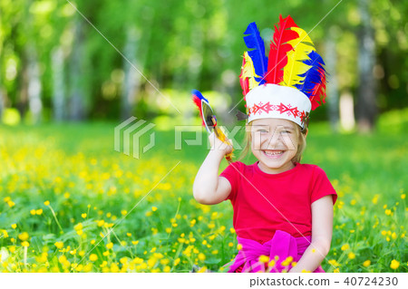 little funny girl playing native american little funny girl playing native american 40724230