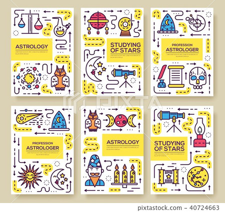 Astrology thin line brochure cards set. 40724663