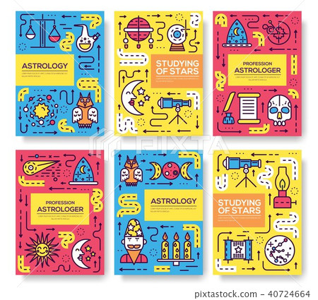 Astrology  thin line brochure cards set. 40724664