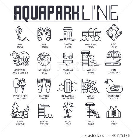 Set of different line icons dedicated to aquapark Set of different line icons dedicated to aquapark 40725376