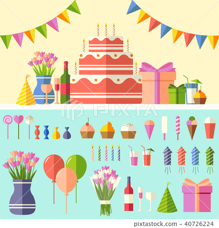 Flat happy Birthday festive background Flat happy Birthday festive background 40726224