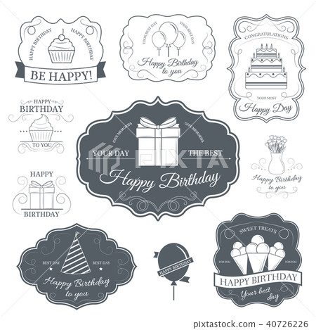 Happy birthday set label template of emblem  40726226